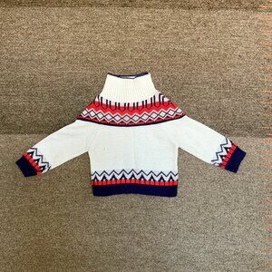 Vintage Woolykin Fair Isle Red White and Blue Turtleneck Apres Ski Sweater Baby